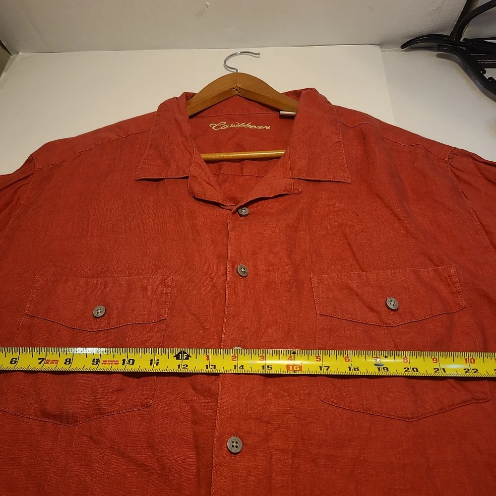 Caribbean Linen Shirt Mens 2XT Short Sleeve Button Up Pocket - Picture 7 of 10
